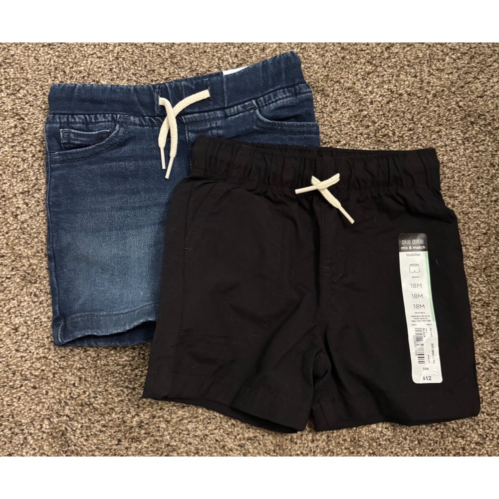 Okie Dokie Denim and Black Shorts Set